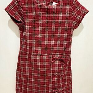 Zara Red Plaid Short Sleeve Skort Dress with Bow Accents